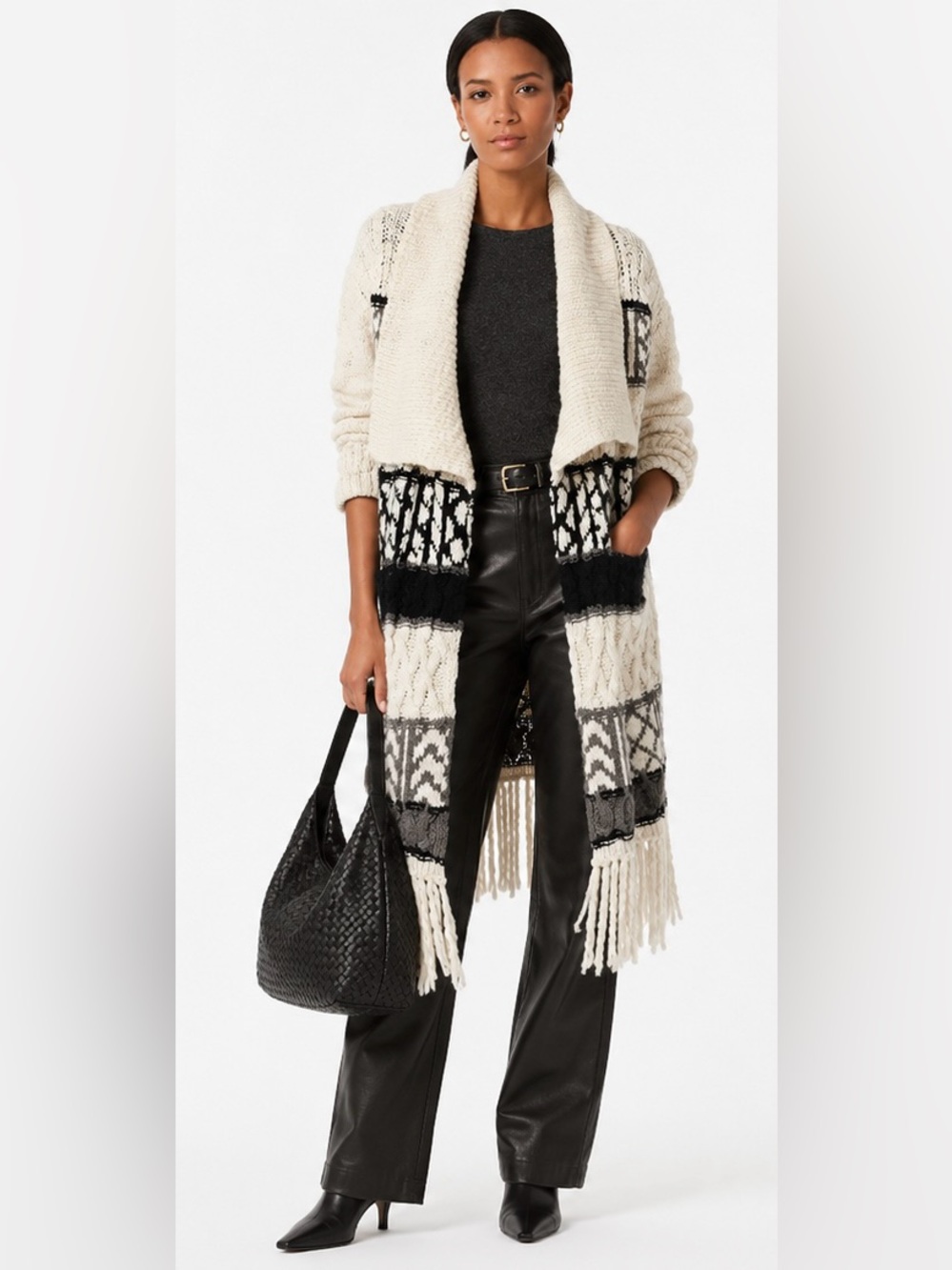 Vintage Adam by Adam Lippes Merino Wool Fringe Cardigan Shawl Collar Sweater